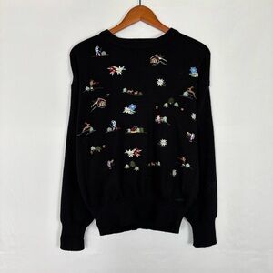Vintage Meister‎ Ski Knit Sweater Black Size M Embroidered Wool